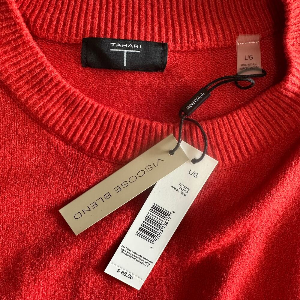 Tahari Women’s Viscose Blend Longline Crewneck Sweater Red | Size Large New - Picture 7 of 14